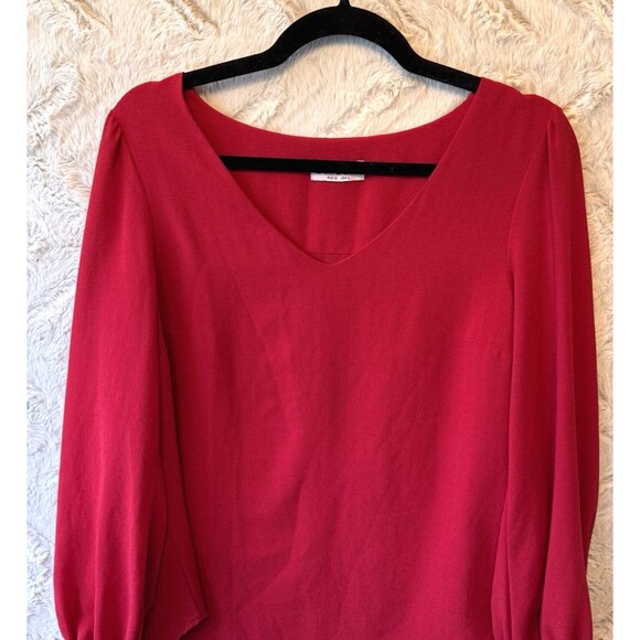 Estelle Blouse Womens L Casual  V-Neck Tie‎ Cuff Long Sleeve Round Hem Top Red - Picture 4 of 11
